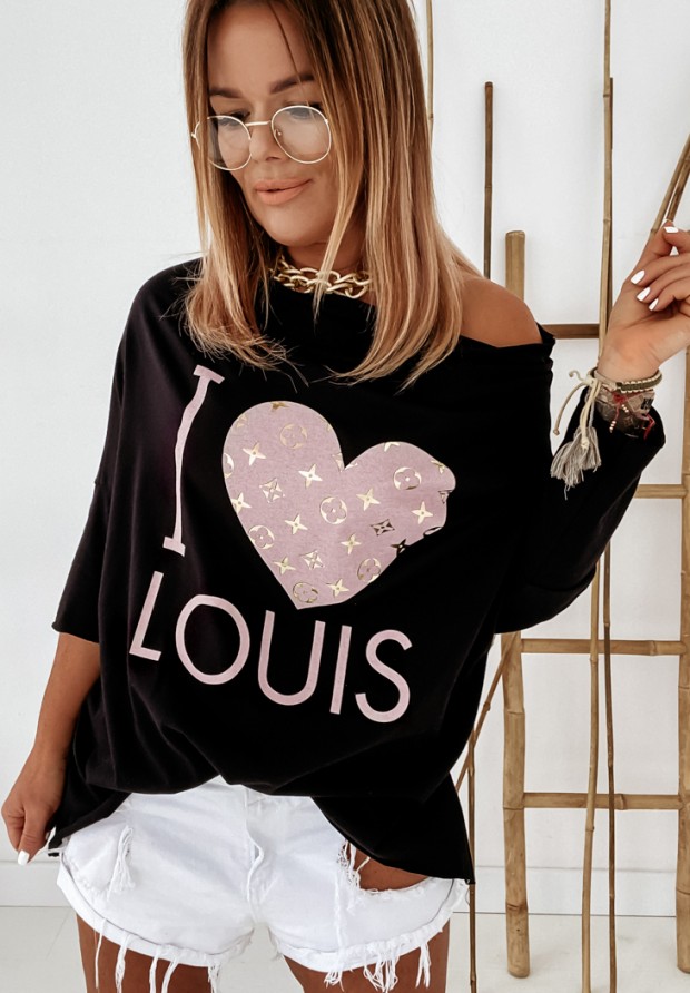Halenka oversize z nadrukiem I Love Louis černá