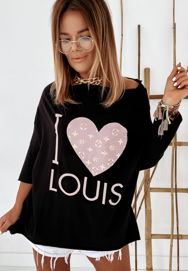 Halenka oversize z nadrukiem I Love Louis černá