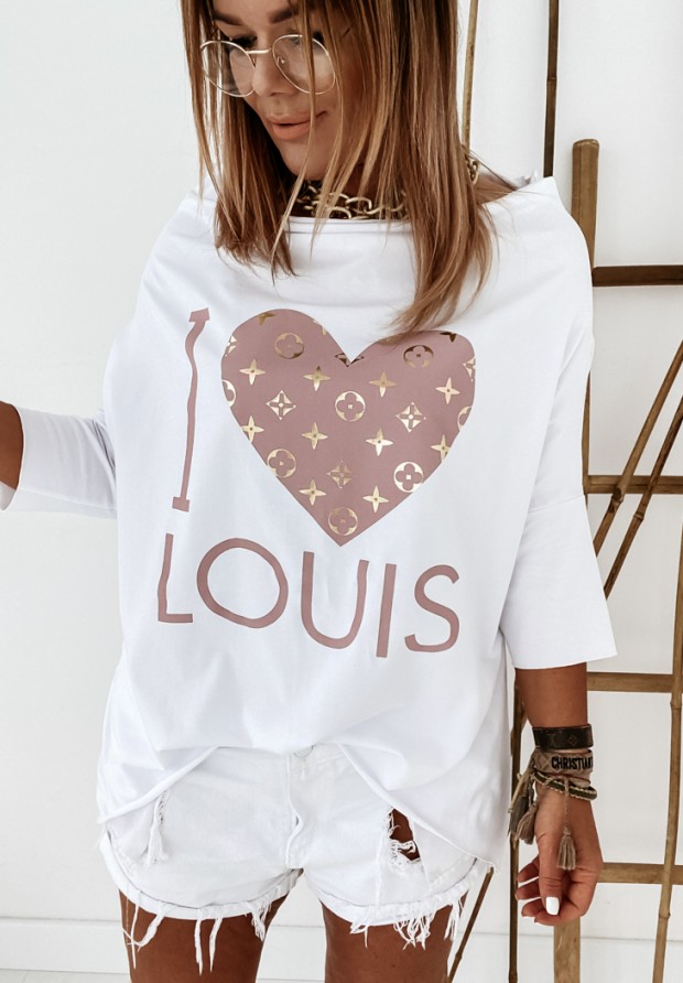 Halenka oversize s potiskem I Love Louis Bílá