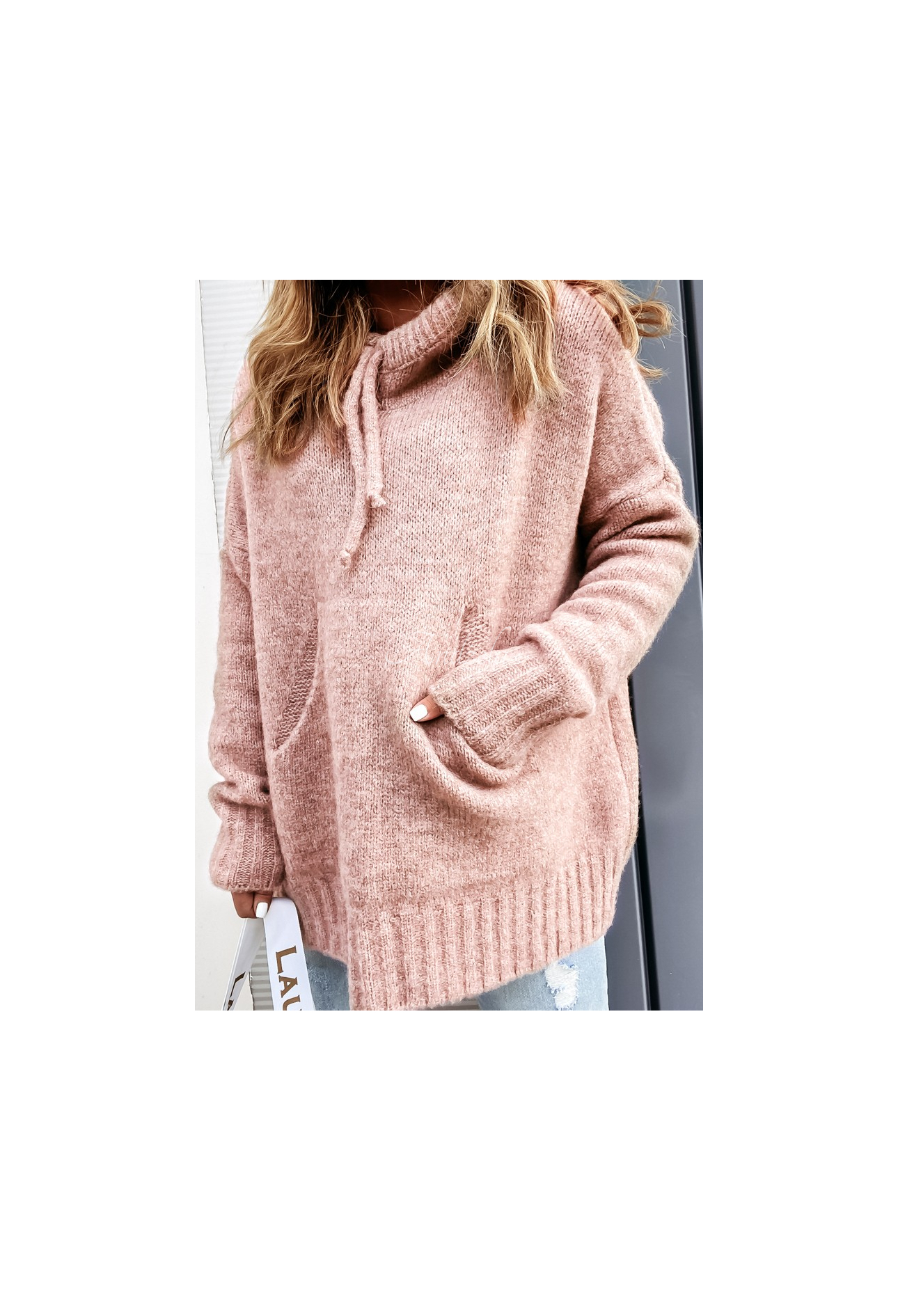 Svetr oversize s kapucí Carra pudrová růžová