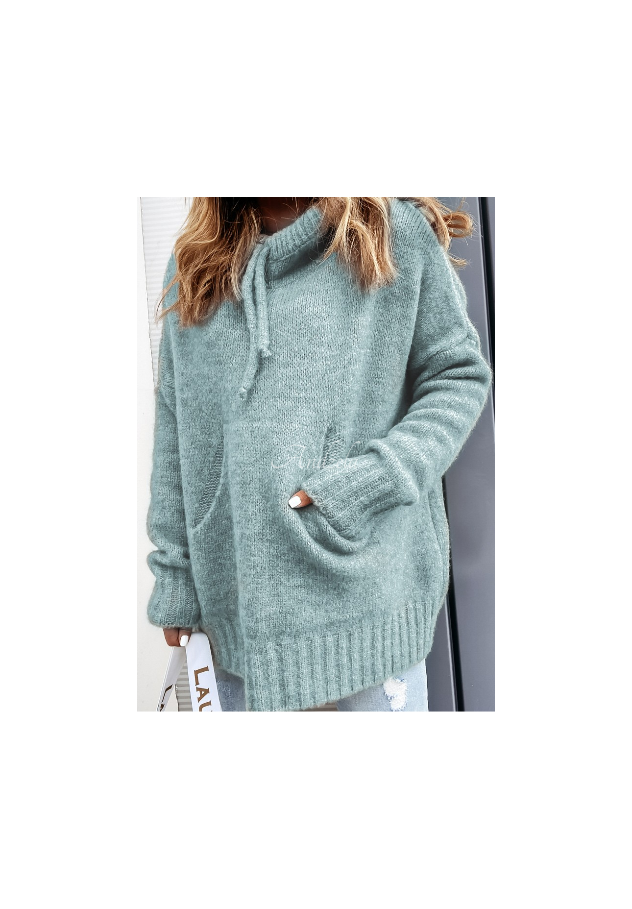 Svetr oversize s kapucí Carra světle modrý