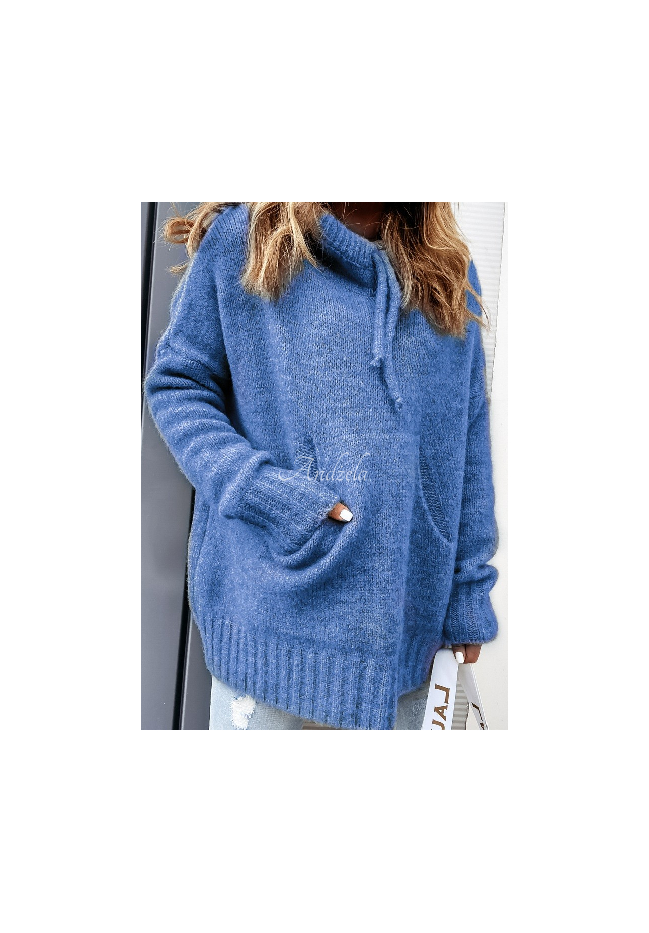 Svetr oversize s kapucí Carra modrý