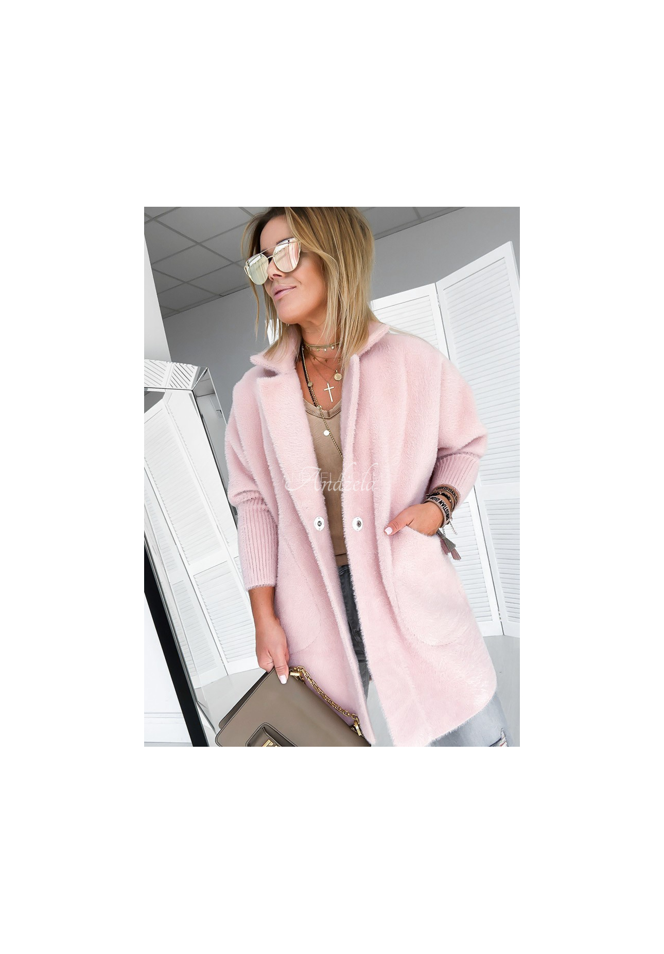 Kabát alpaka oversize Royal pudrová růžová