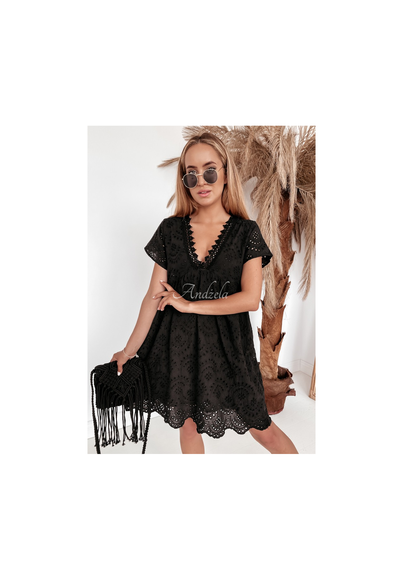 Dírkované šaty boho Bethy černá