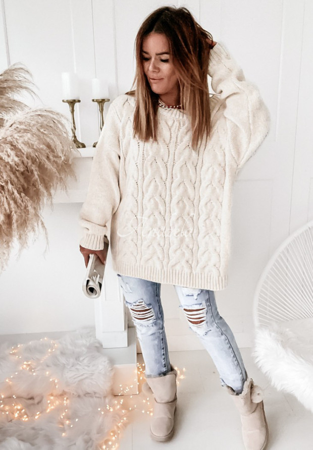 Svetr oversize s ozdobnou vazbou Cocomore Tressa ecru