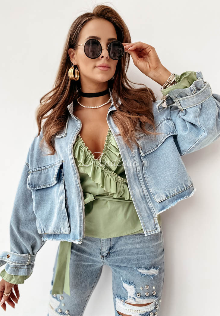 Krátká džínová bunda oversize Mergie světle modrá