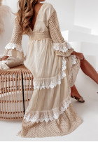Sukienka boho z koronką Mohini waniliowa