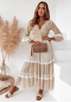 Sukienka boho z koronką Mohini waniliowa