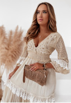 Sukienka boho z koronką Mohini waniliowa