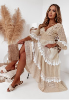 Sukienka boho z koronką Mohini waniliowa
