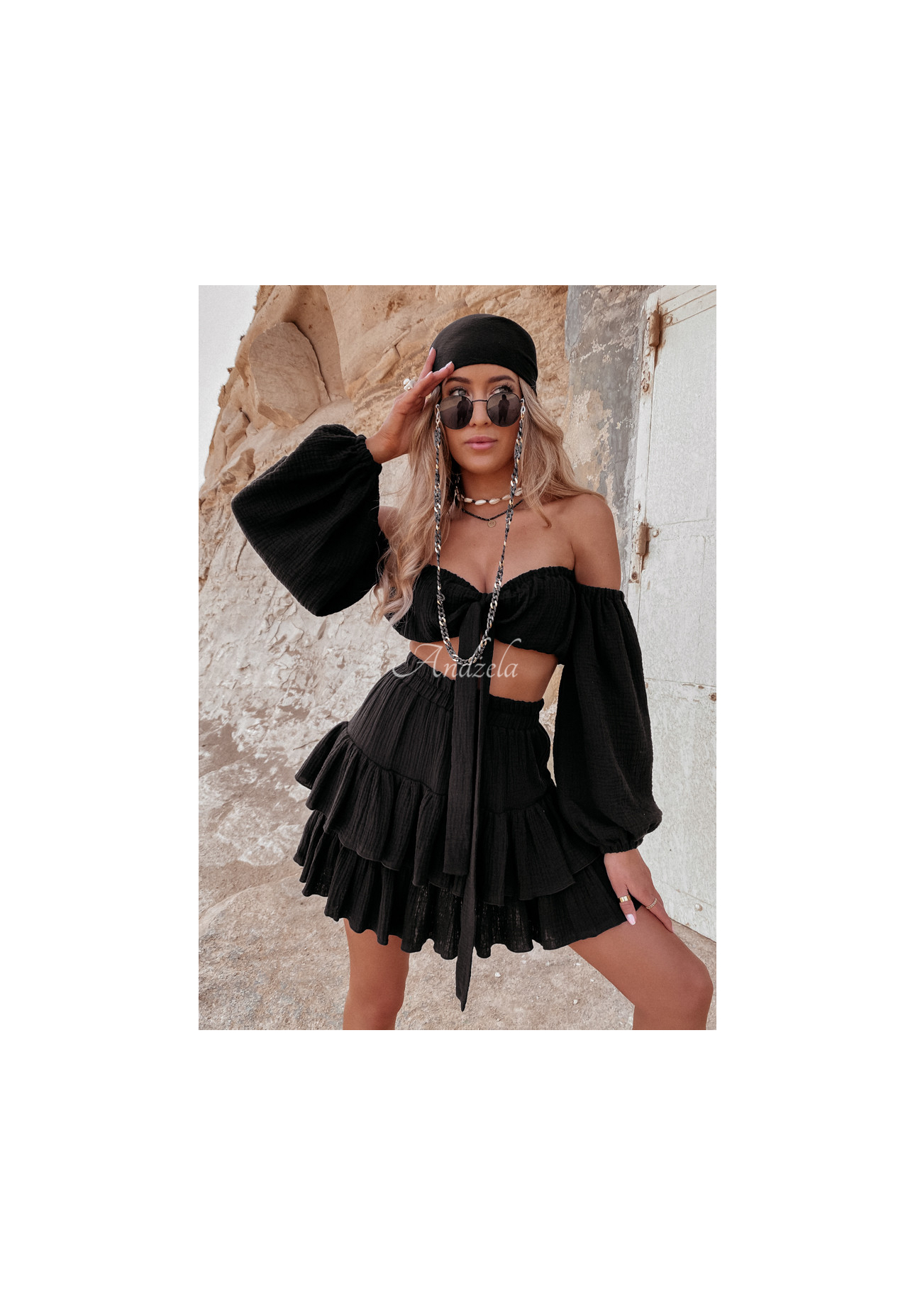 Mušelínová halenka španělka s vázáním Malta černá