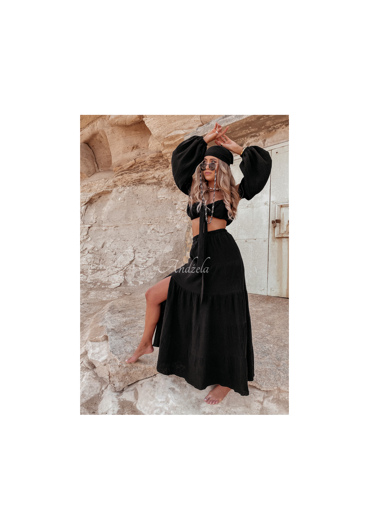 Mušelínová halenka španělka s vázáním Malta černá