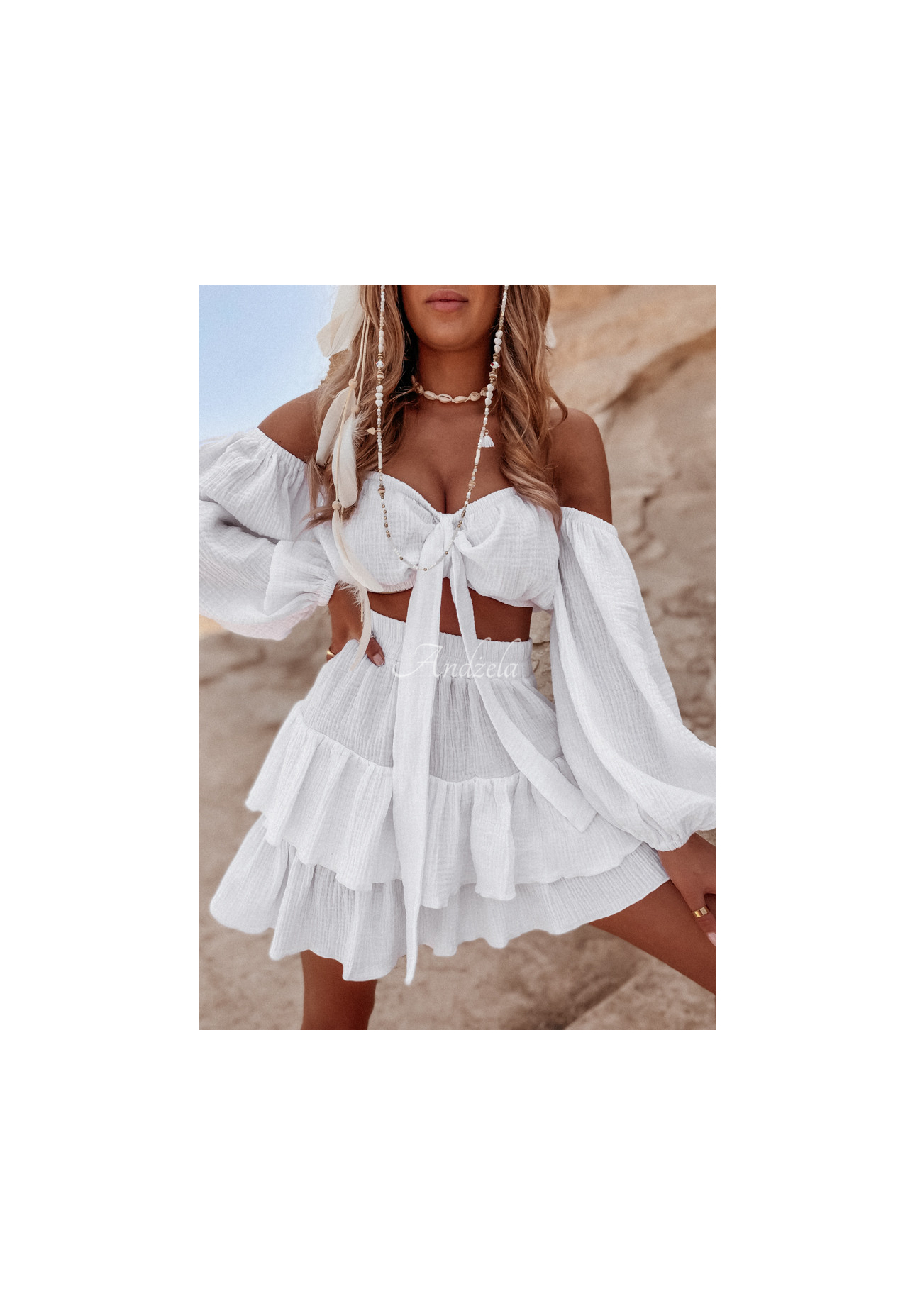 Mušelínová sukně s volánky Malta Bílá