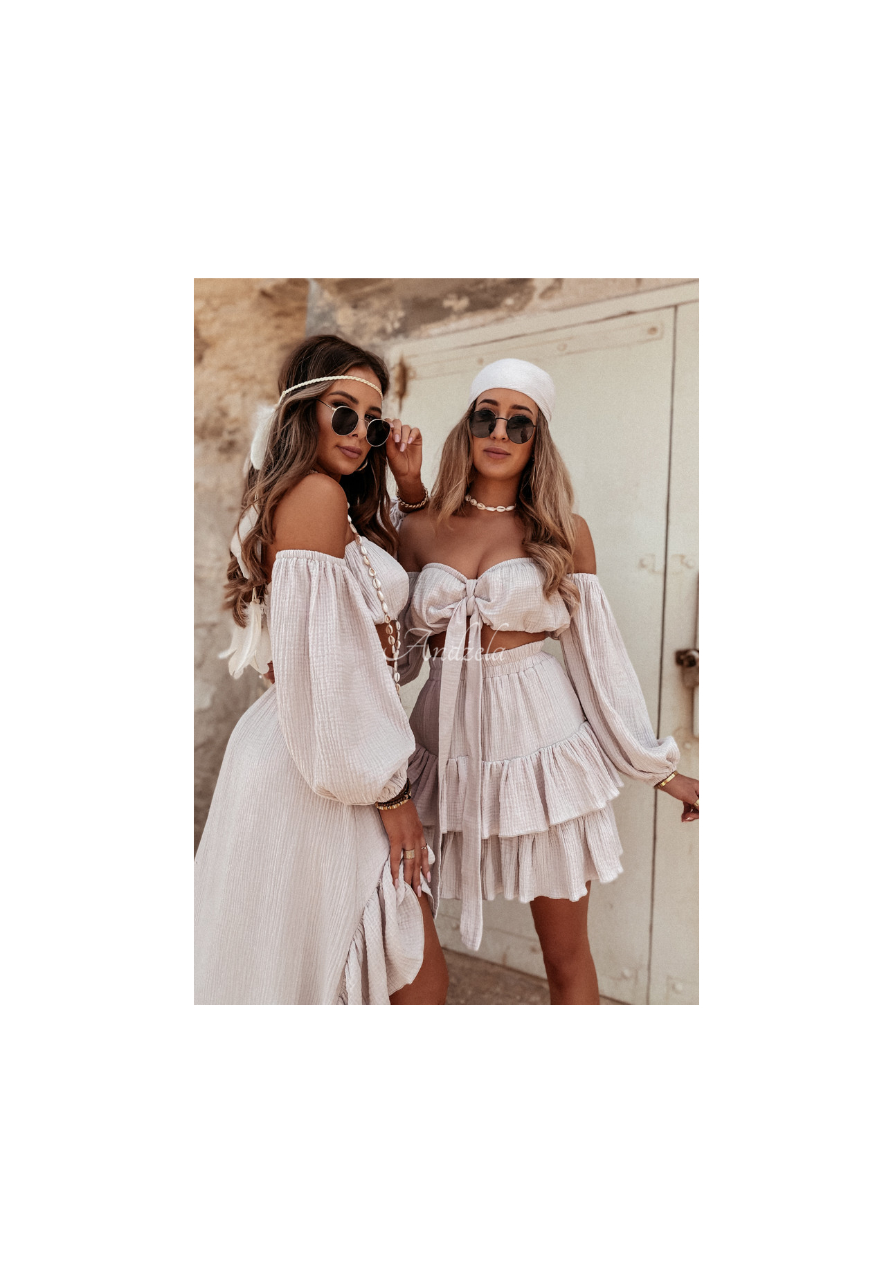 Muślinowa Sukně z falbankami Malta béžová