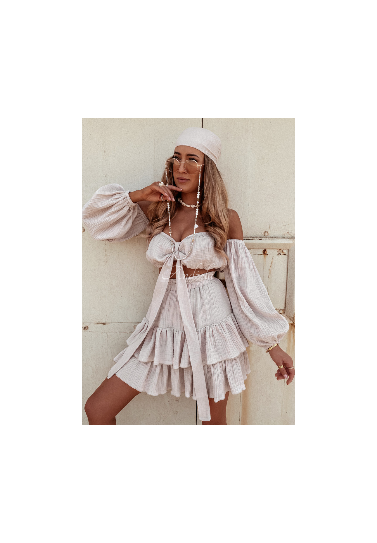 Muślinowa Sukně z falbankami Malta béžová