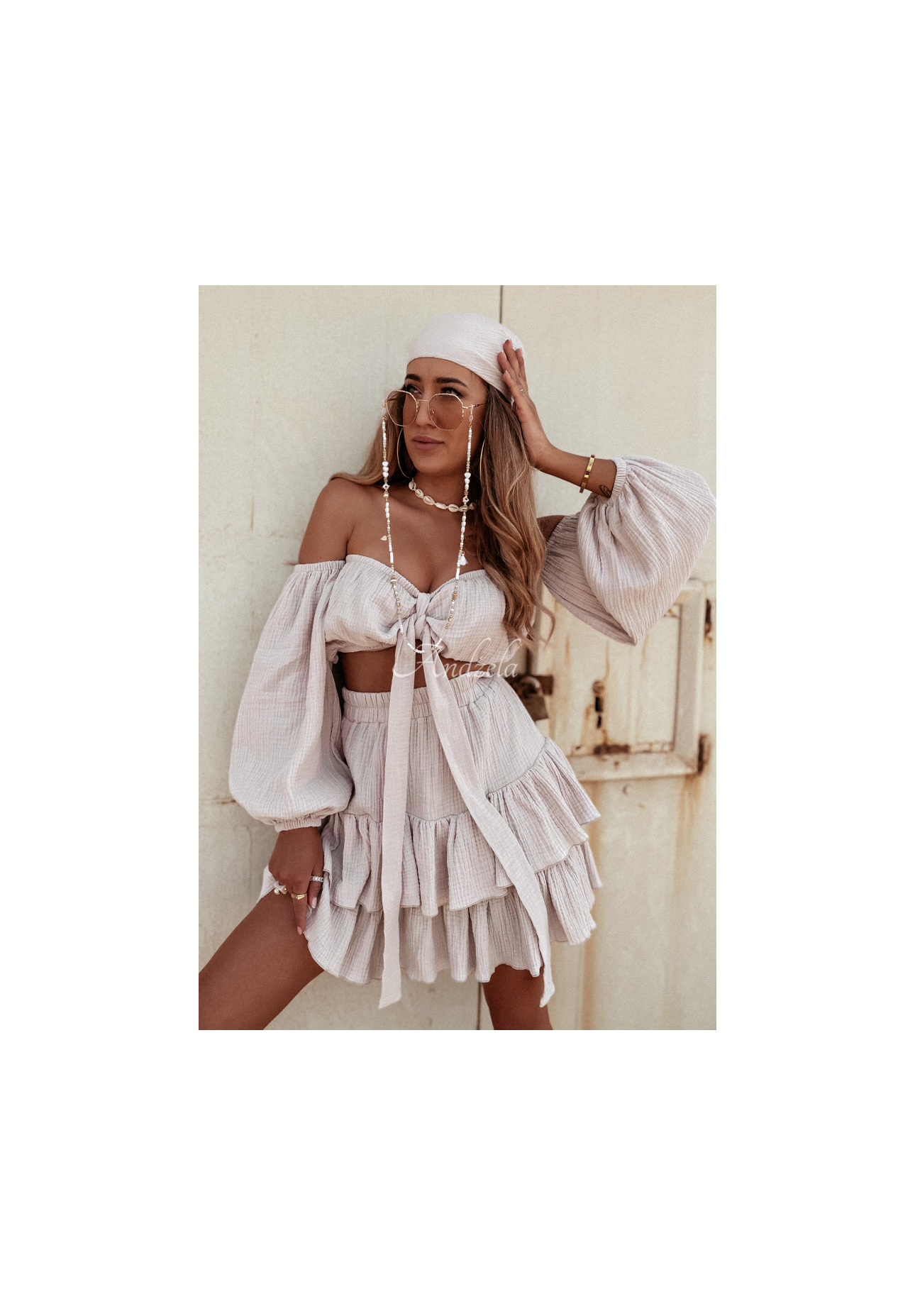 Muślinowa Sukně z falbankami Malta béžová