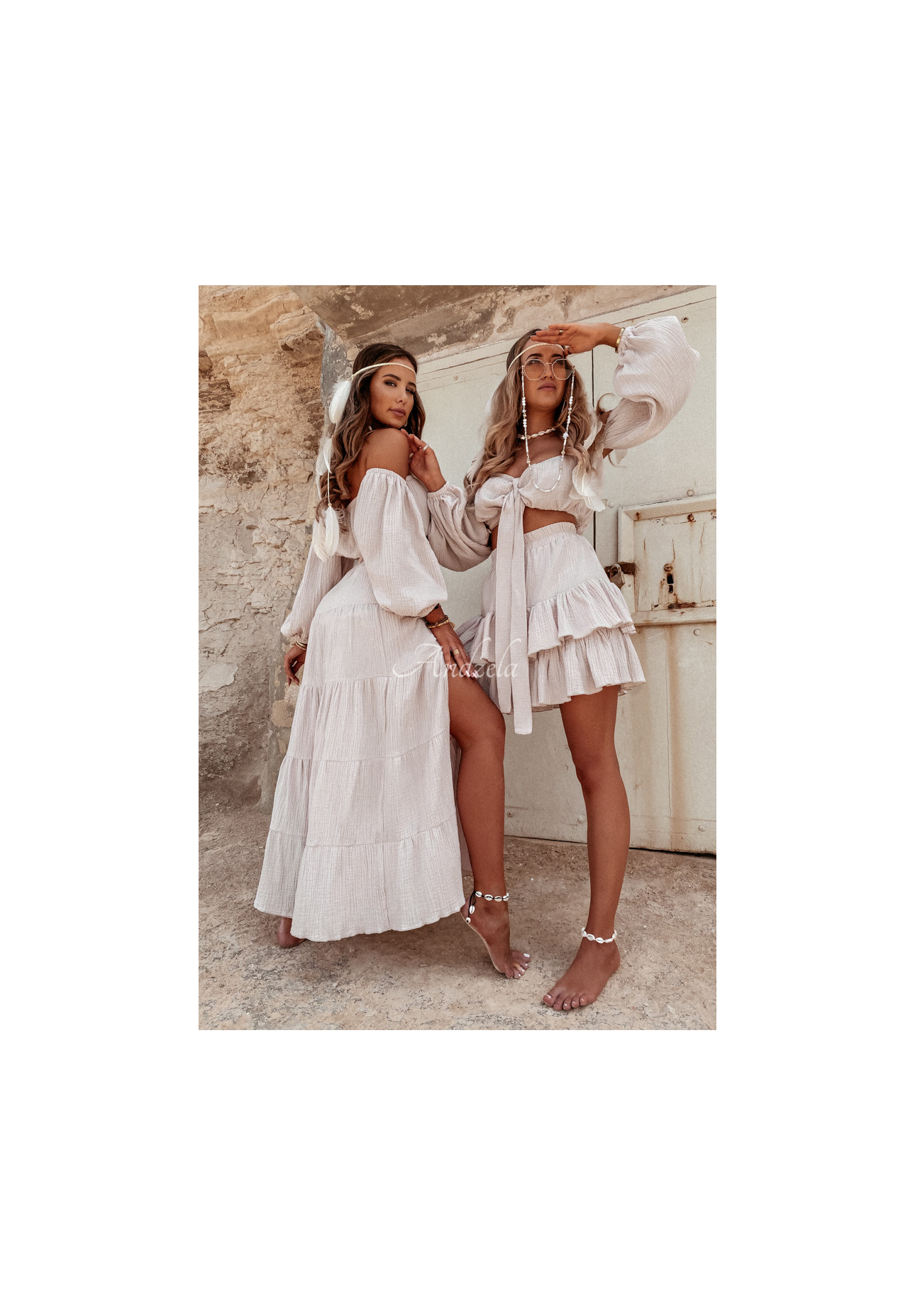 Muślinowa Sukně z falbankami Malta béžová