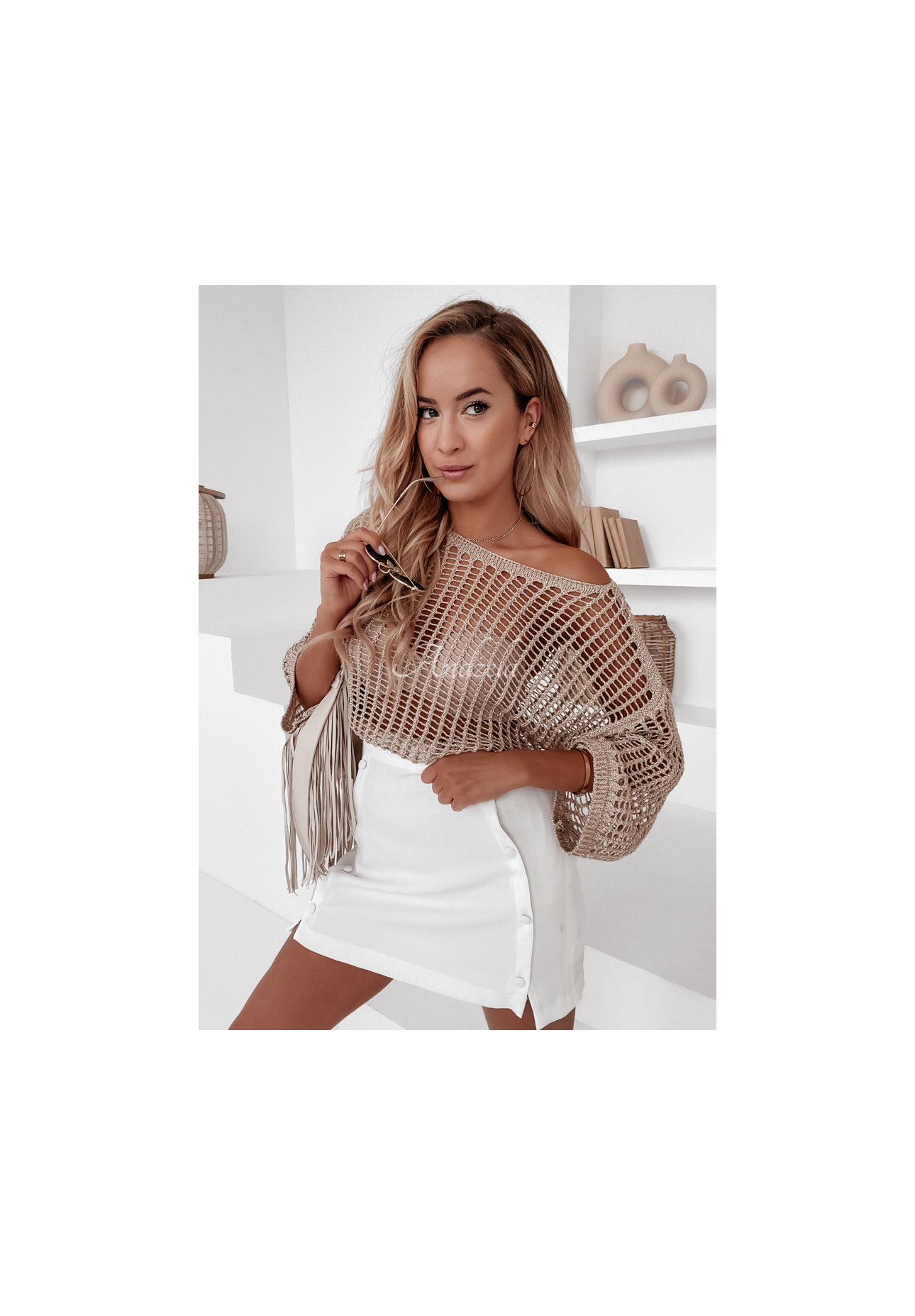 Zdobený pletený svetr Nuevo zlatý