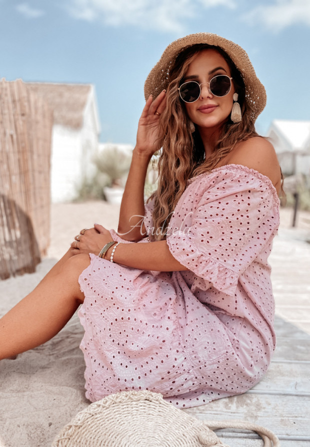 Ažurové šaty španělka boho Eldora pudrová růžová