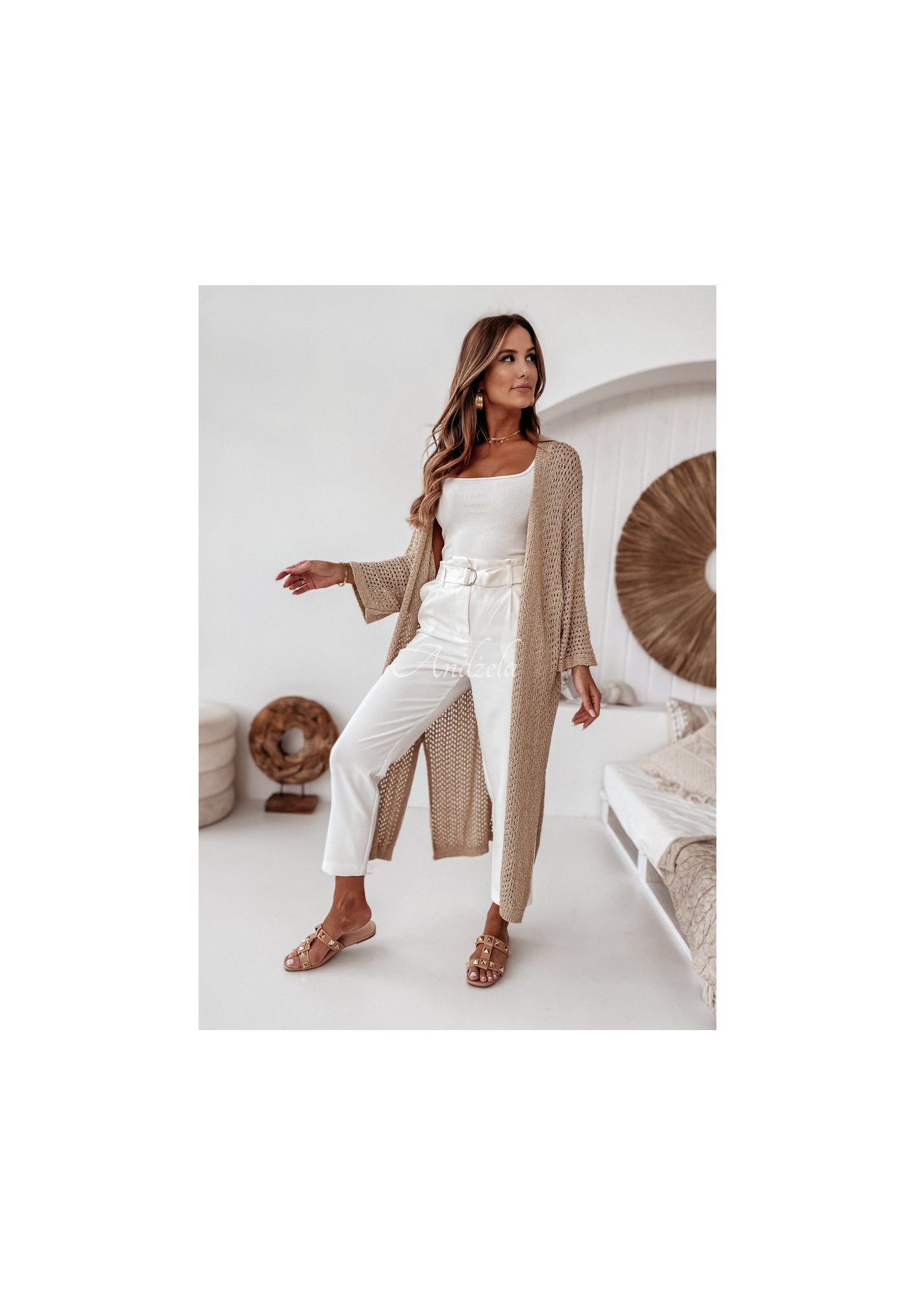 Dlouhý ozdobně pletený Kardigan Giulio zlatý