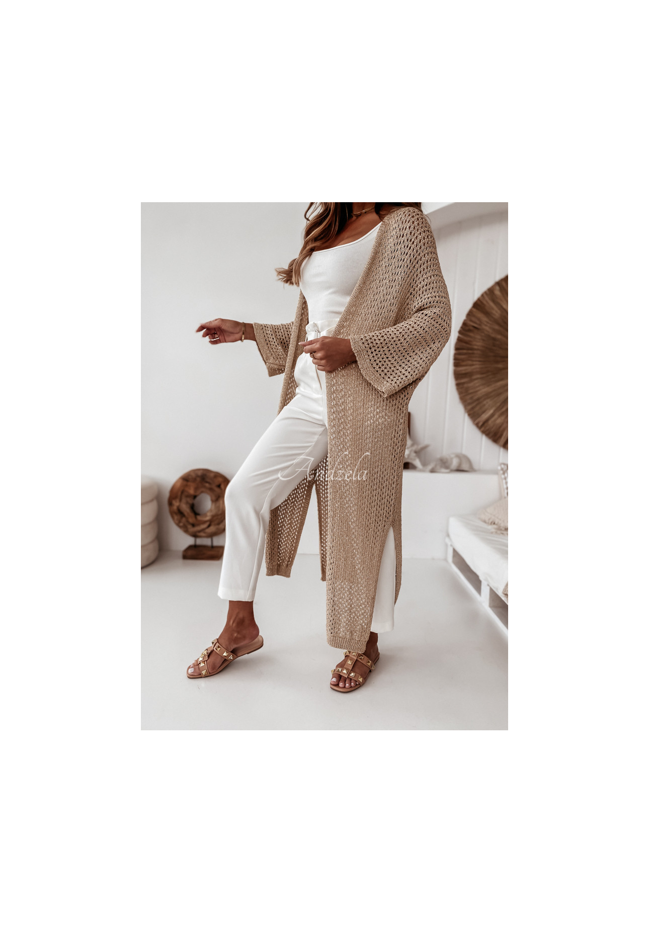 Dlouhý ozdobně pletený Kardigan Giulio zlatý