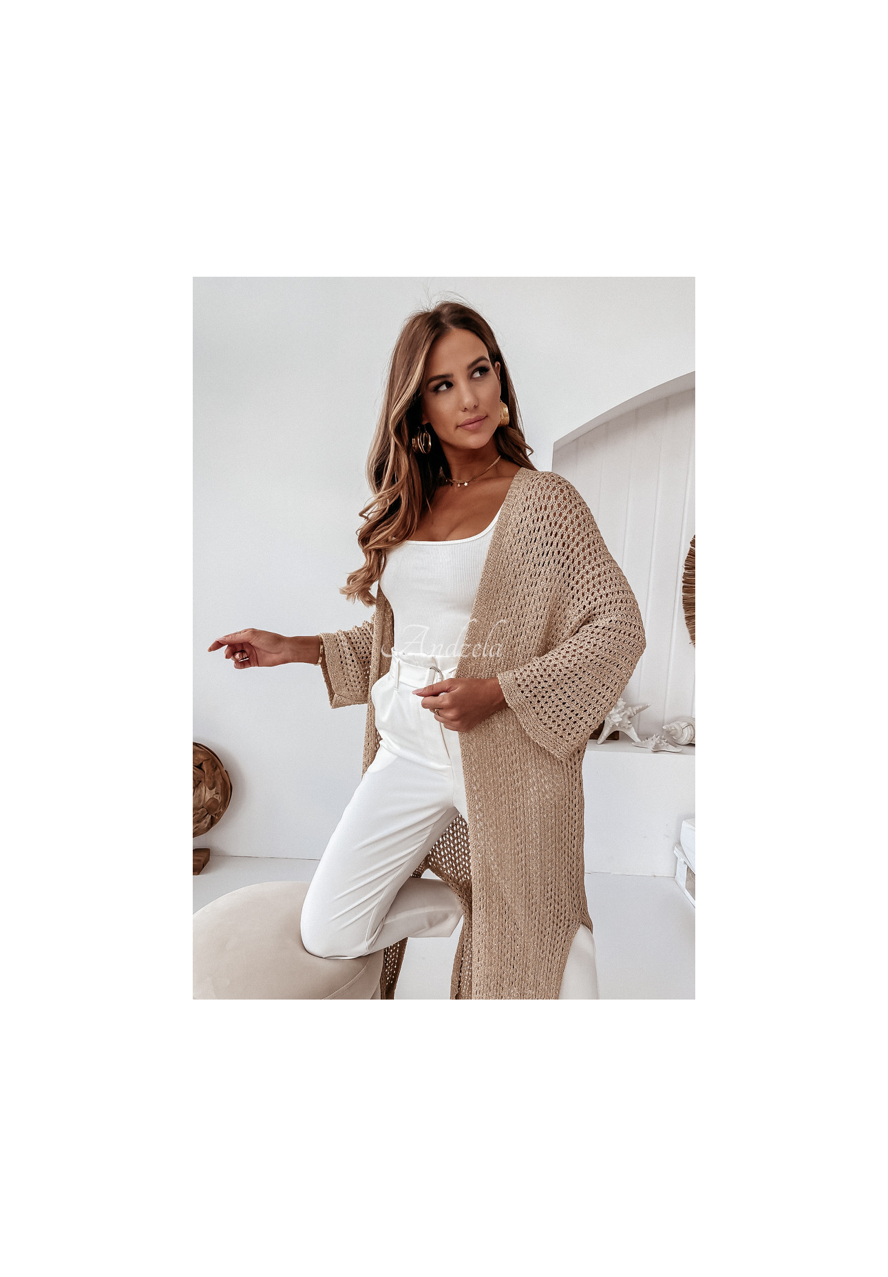 Dlouhý ozdobně pletený Kardigan Giulio zlatý