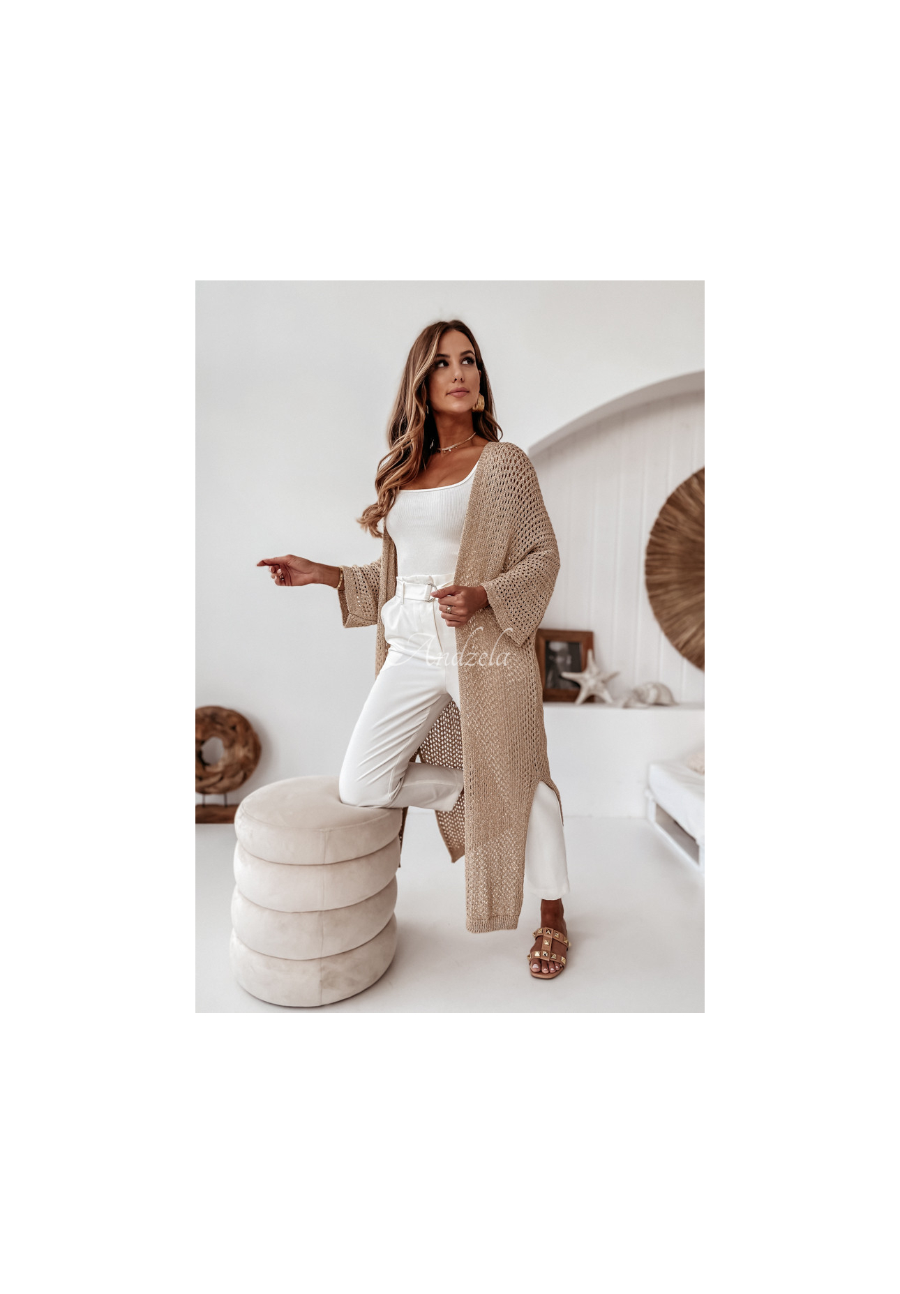 Dlouhý ozdobně pletený Kardigan Giulio zlatý