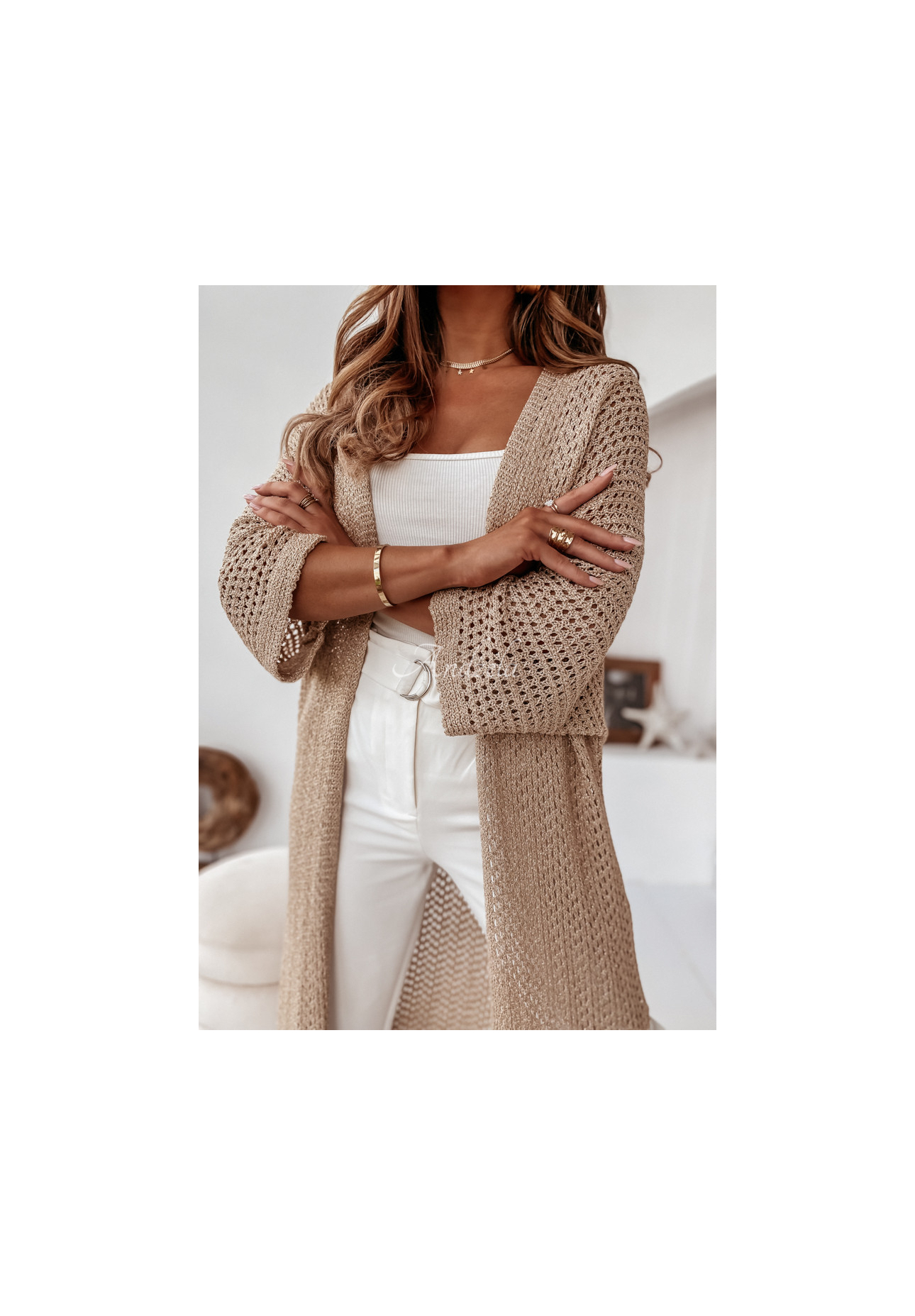 Dlouhý ozdobně pletený Kardigan Giulio zlatý