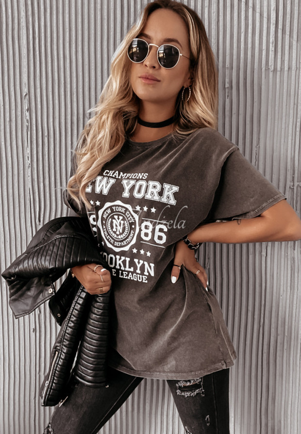 Tričko s potiskem New York tmavě šedý