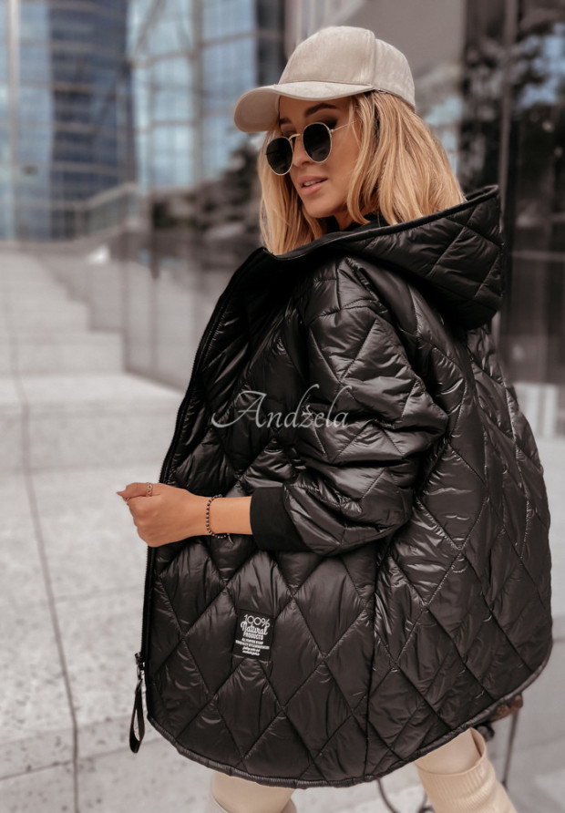 Prošívaná bunda oversize s kapucí Torrance černá