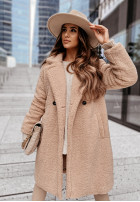 Dlouhý Kabát z imitacji kożucha Spring béžový
