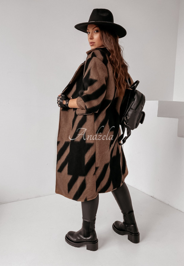 Dlouh vlnn kabt oversize s pepito vzorem Verlon velbloud