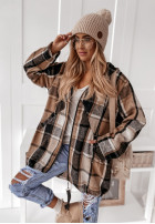 Mikina oversize w kratę s kapucí Peabody velbloudí