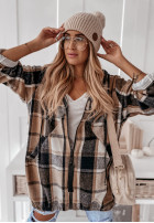 Mikina oversize w kratę s kapucí Peabody velbloudí