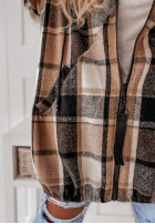 Mikina oversize w kratę s kapucí Peabody velbloudí