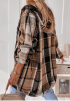 Mikina oversize w kratę s kapucí Peabody velbloudí