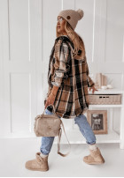 Mikina oversize w kratę s kapucí Peabody velbloudí