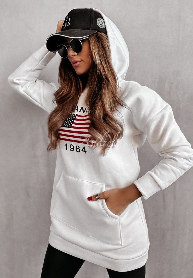 Dlouhá mikina oversize s potiskem a kapucí Los Angeles ecru