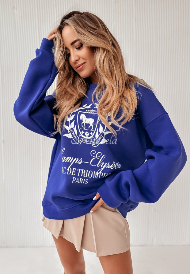 Mikina oversize s potiskem Champs kobaltová