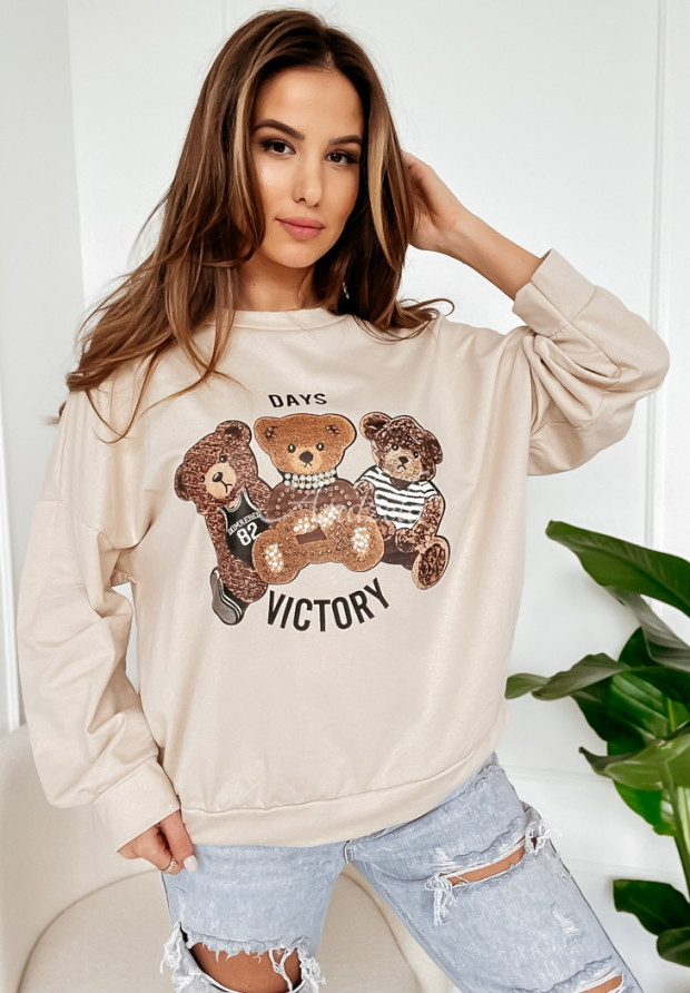 Mikina oversize s medvídky Fluffy Victory béžová