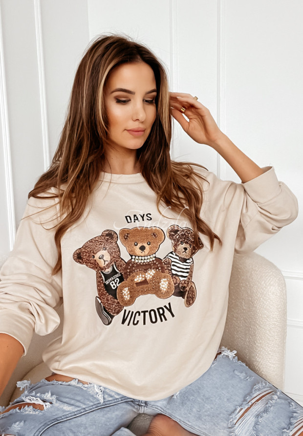 Mikina oversize s medvídky Fluffy Victory béžová