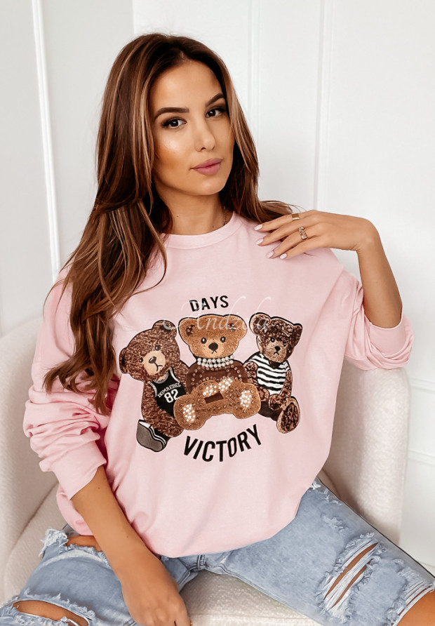 Mikina oversize s medvídky Fluffy Victory pudrová růžová