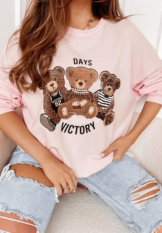 Mikina oversize s medvídky Fluffy Victory pudrová růžová