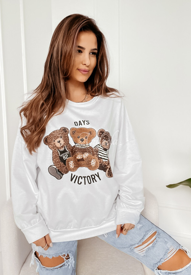 Mikina oversize s medvídky Fluffy Victory Bílá