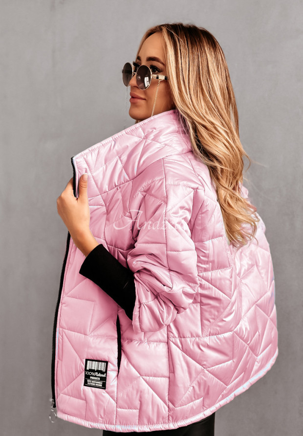 Krátká prošívaná bunda oversize Detroit pudrová růžová