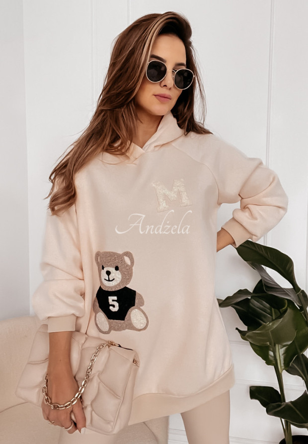 Mikina oversize s nášivkami Mr Teddy vanilková