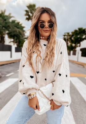 Svetr oversize se srdíčky Show Me Love béžovo-Černé