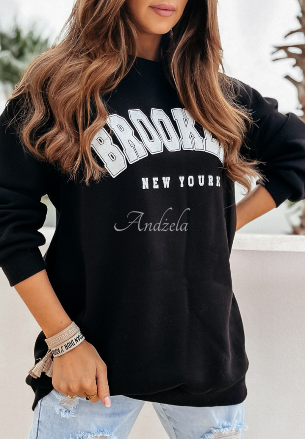 Mikina oversize s potiskem Brooklyn černá