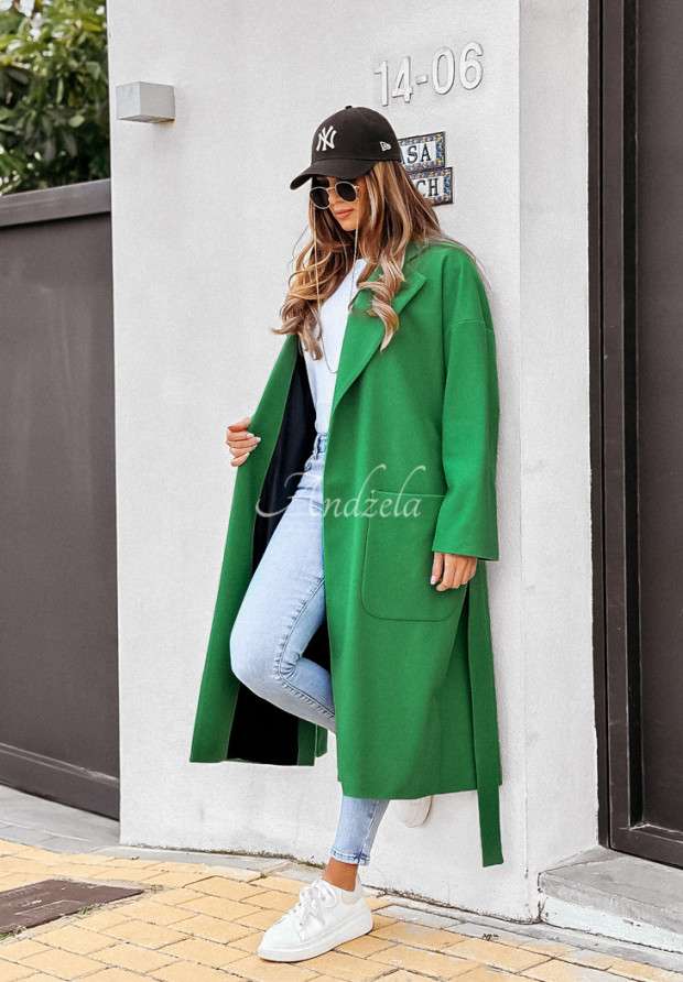 Dlouhý kabát oversize s páskem Less Is More zelený