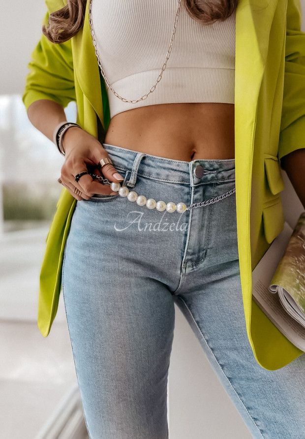 Džíny skinny s páskem Pearl Club světle modré